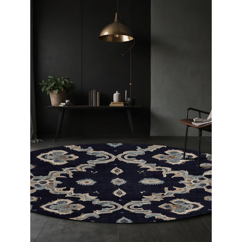 Machine Washable Gray Area Rug, Round 6'