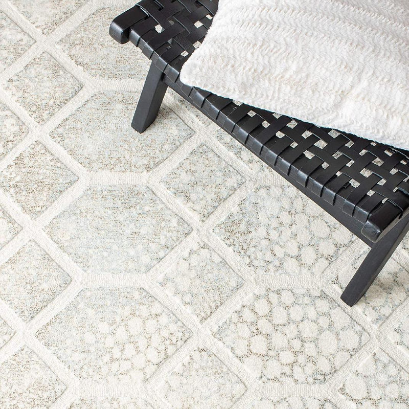 Restoration Vintage Hand Tufted Viscose/Wool Geometric Rug in Ivory, Rectangle 5' x 8'