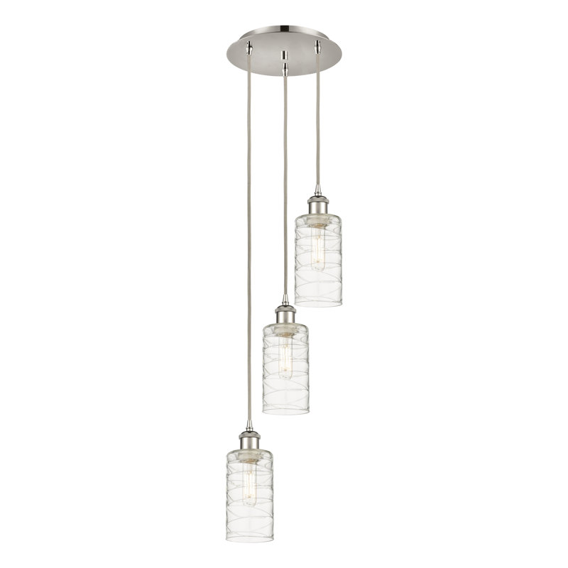 Caius - Luminaire suspendu suspendu à 3 lumières, Tourbillon déco, Nickel poli, H 132,88 po x l 12,63 po