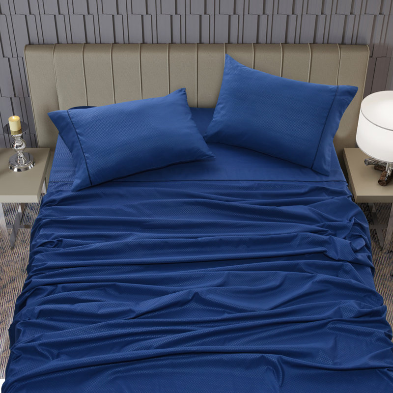 Ensemble de literie en microfibre , Bleu marine, Ensemble de drap pour lit grand lit avec drap-hous