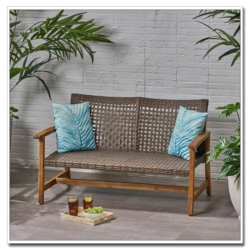Causeuse d'extérieur en bois d'acacia, Naturel et gris