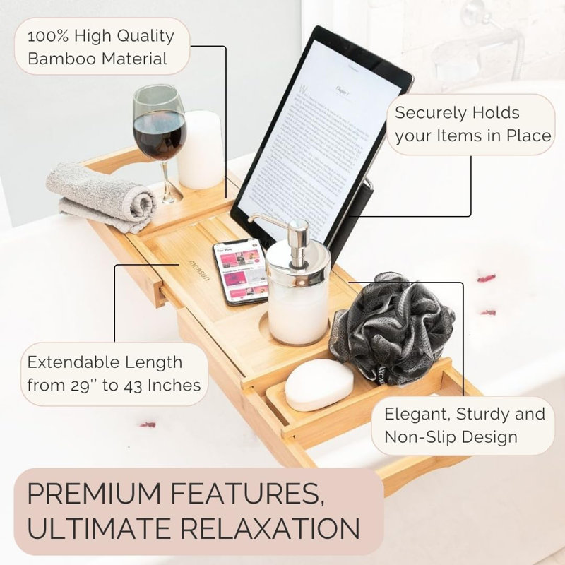 Plateau de baignoire en bambou extensible