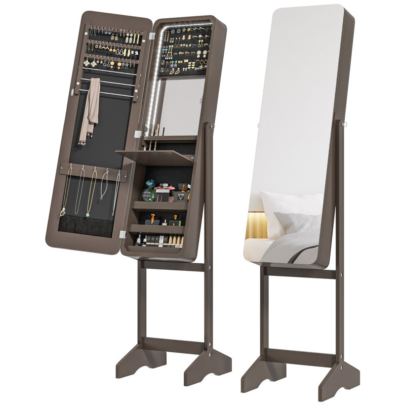 Armoire à bijoux autoportante à miroir avec lumières DEL et support