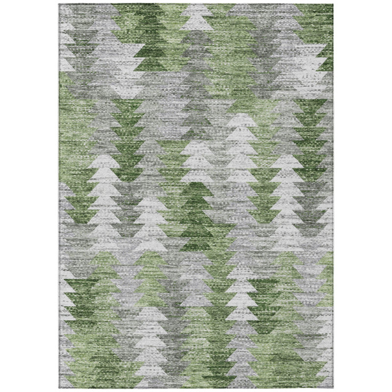 HomeRoots 3' X 5' Green And Fern Green Geometric Washable Indoor Outdoor Area Rug