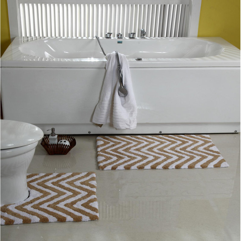 Tapis pour salle de bain 100% coton antidérapant Teichmann, Blanc beige