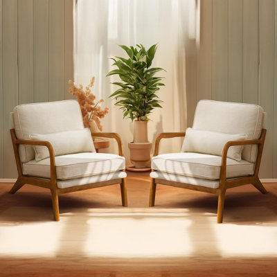 Burnt Decorative Chair Set Of 2, Mid-Century Modern Upholstered Lounge Chair Reading Chair Side Seat Solid Wood Farmhouse Armchair For Living Room, Be