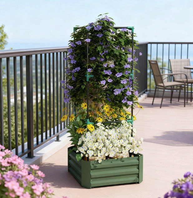 Lit de jardin, jardinière galvanisée, jardin surélevé avec cage pour vignes grimpantes, Vert