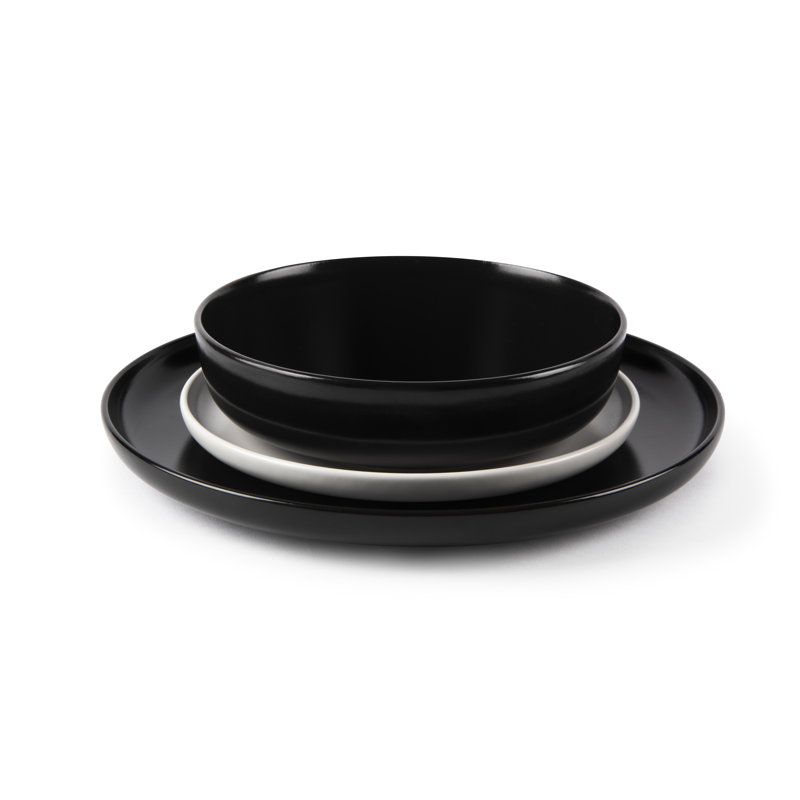 Nordic Piece Ceramic Dinnerware Set - Service for 4, Black/White
