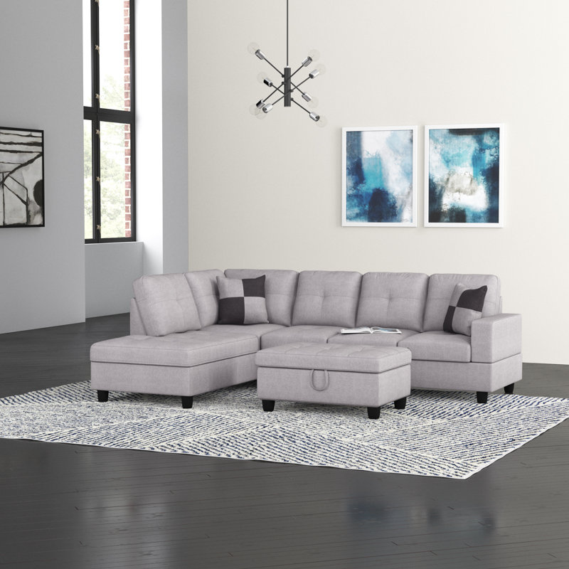 Palmer Square Upholstered Sectional, Left Hand Facing, Gray White