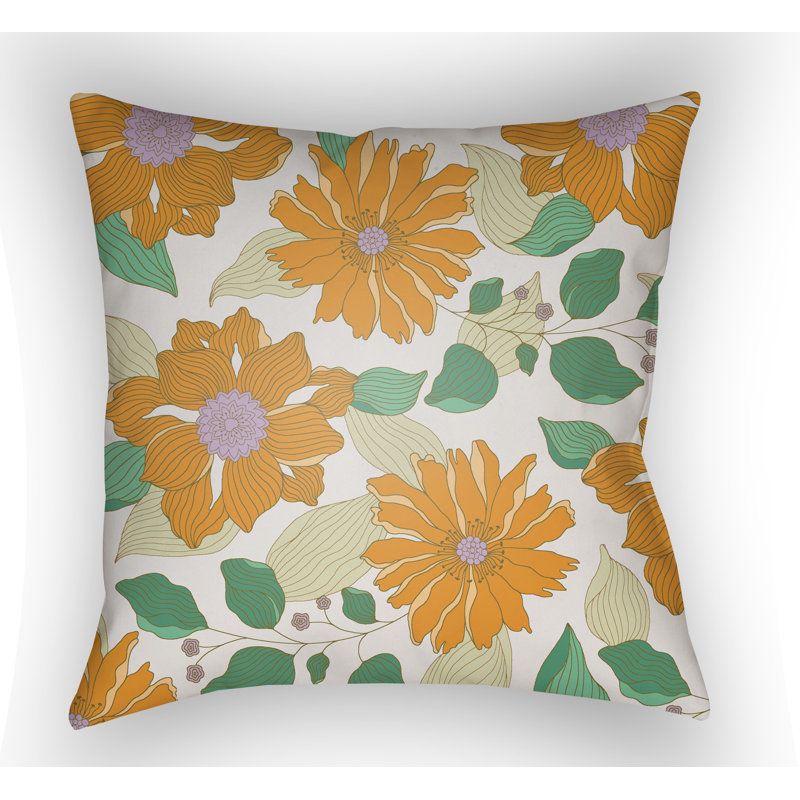 Moody Floral Flower Throw Pillow, 20" H x 20" W x 4" D, Tangerine