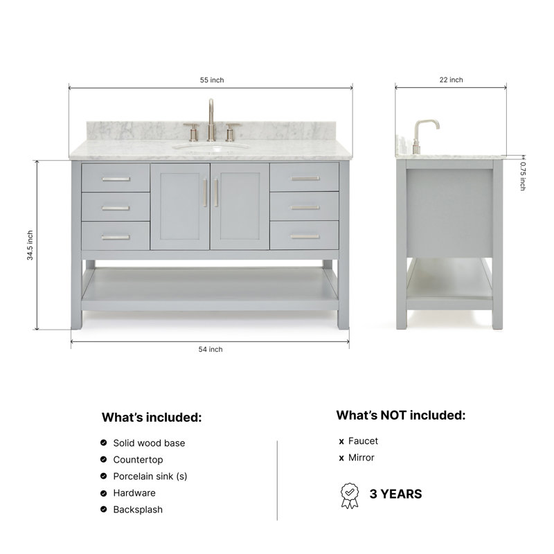 Magnolia Bath Vanity Rectangular Basin S061SCW2R, Gray, Oval, 55"