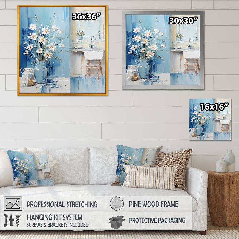 Blanchisserie blanche et bleue Farmhouse 2 - Art mural, H 16 po x l 16 po x P 1 po