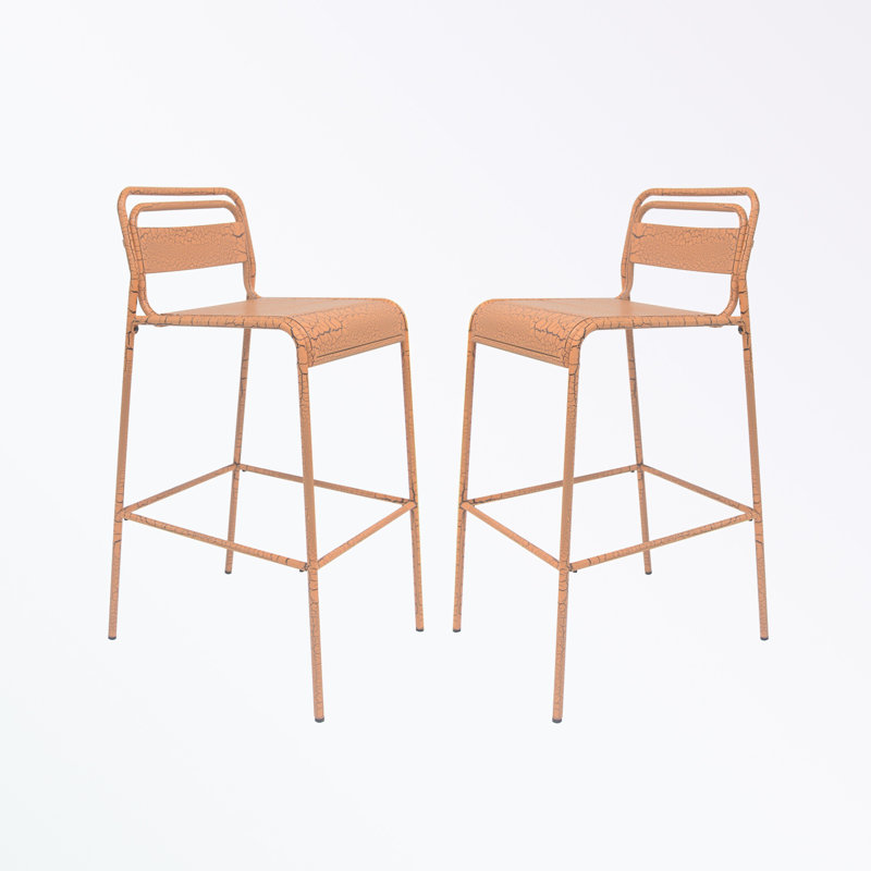 Saumil Outdoor Iron Bar Stools, Orange, 2