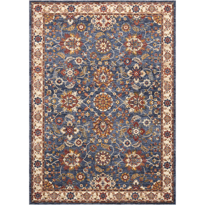 Tapis bleu d'inspiration persane Isabell, Rectangle 7 pi 10 po x 9 pi 10 po