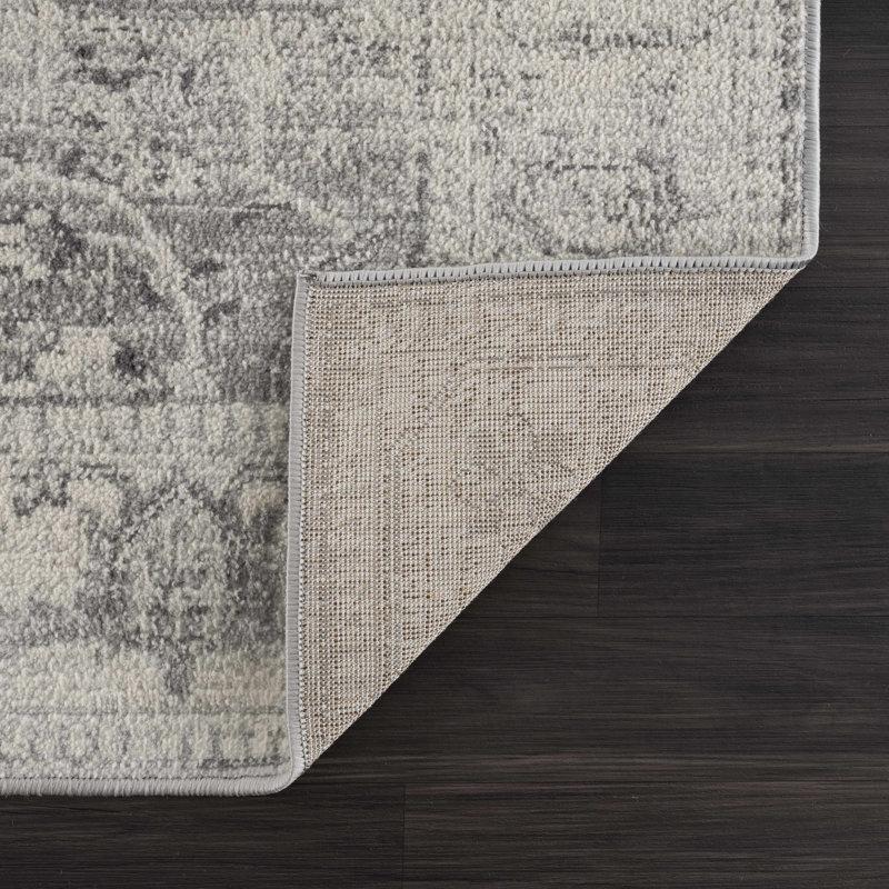 Tapis traditionnel gris clair, gris foncé et beige Eckelman, Rond 6 pi 7 po