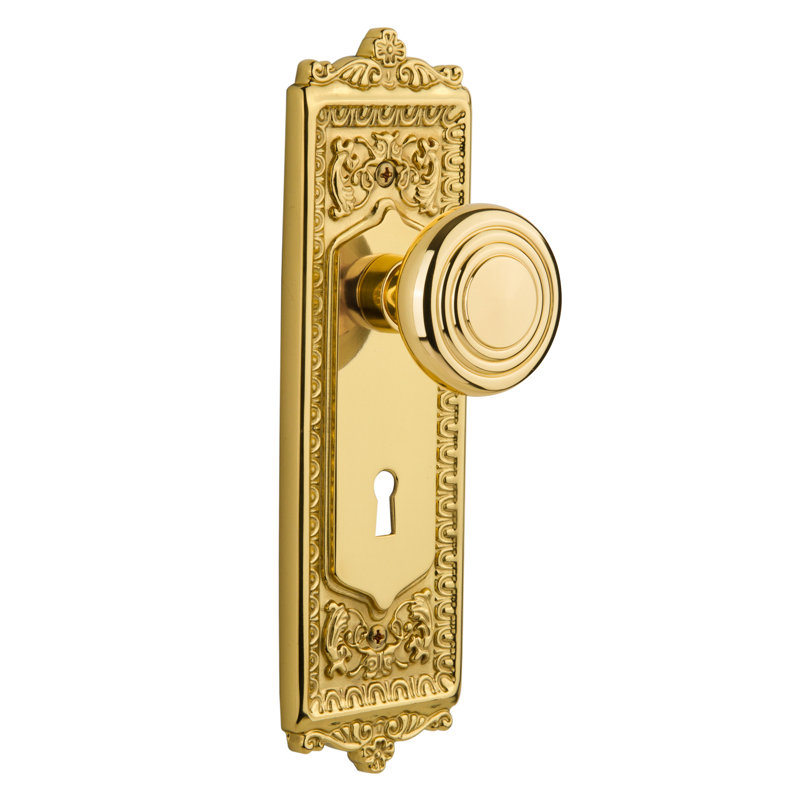 Egg & Dart Plate with Decorative Keyhole and Deco Door Knob, Polished Brass