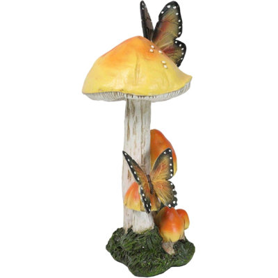 Enchanted Fairy Garden Yellow Toadstool Mushrooms Monarch Butterflies Figurine