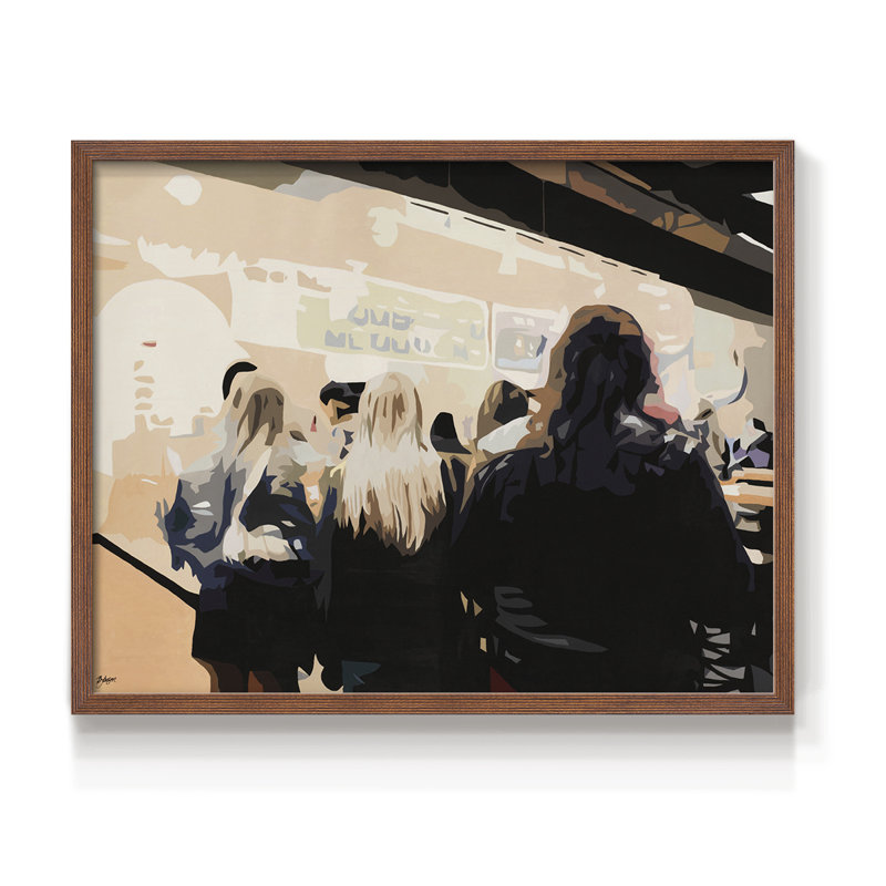 Late Night Queue -Framed Print - Restickable, H 11 po x l 14 po, Noyer