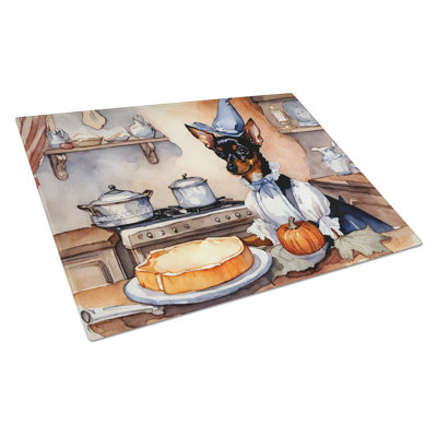 Miniature Pinscher Fall Kitchen Pumpkins Glass Cutting Board Large