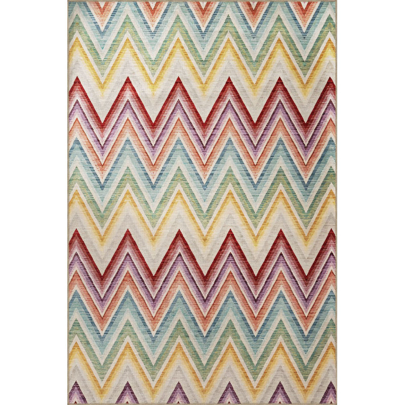 Multi Color Geometric Triangle Shape Zig Zag Pattern Creative Modern Decorative Machine Washable Area Rug
