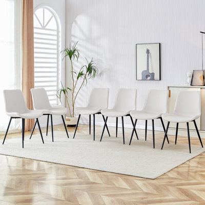 Chaise de salle à manger avec coussin de dossier en cuir artificiel, pieds en métal noir, conception de coussin incurvé élargi pour plus de confort, convient aux restaurants, cuisines, chambres à coucher, bureaux. (6 chaises) 0502