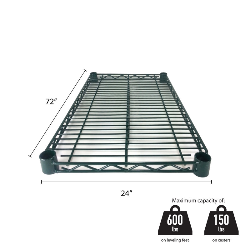 Étagère avec 4 attaches en plastique , H 1 po x l 72 po x P 24 po, Époxy vert