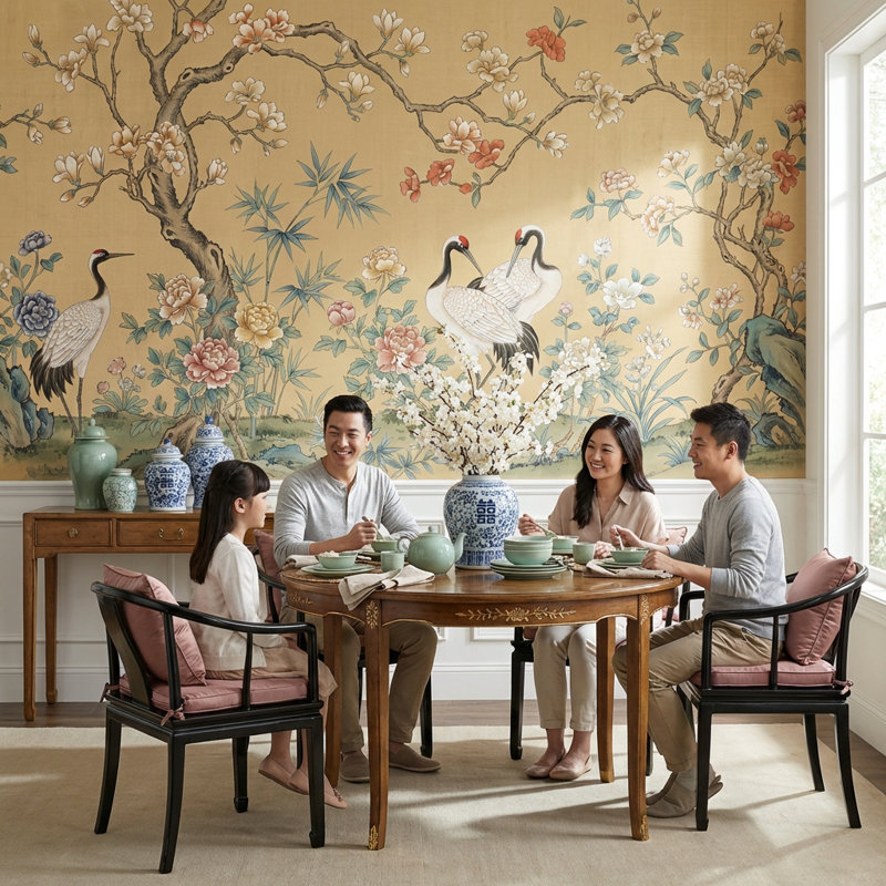 Panneau mural oriental oriental, 140 po x 108 po, Peler et coller