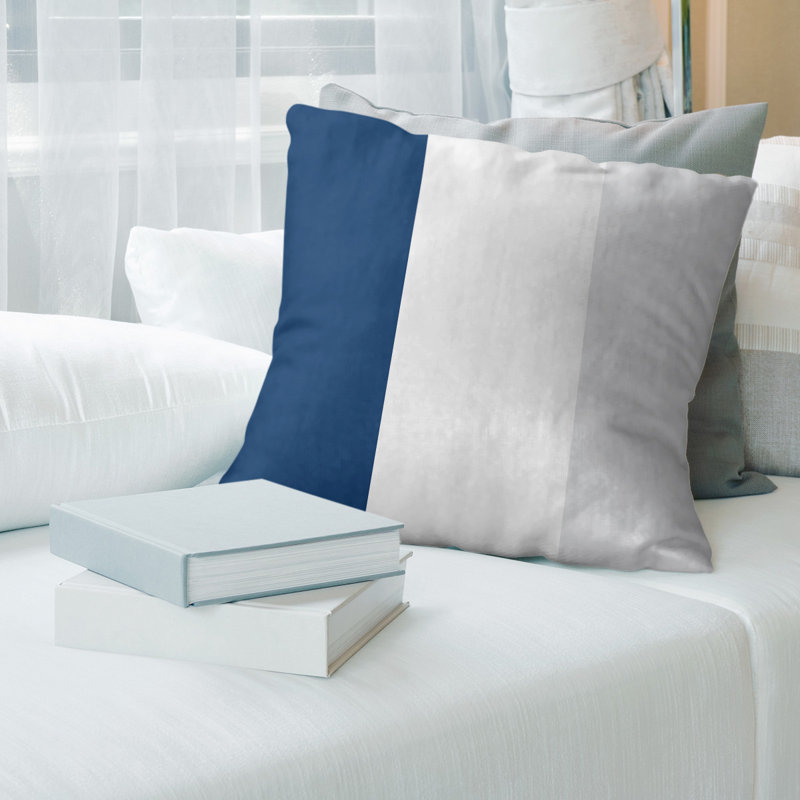 Striped Linen Reversible Throw Pillow, 16" x 16", Navy/White/Gray