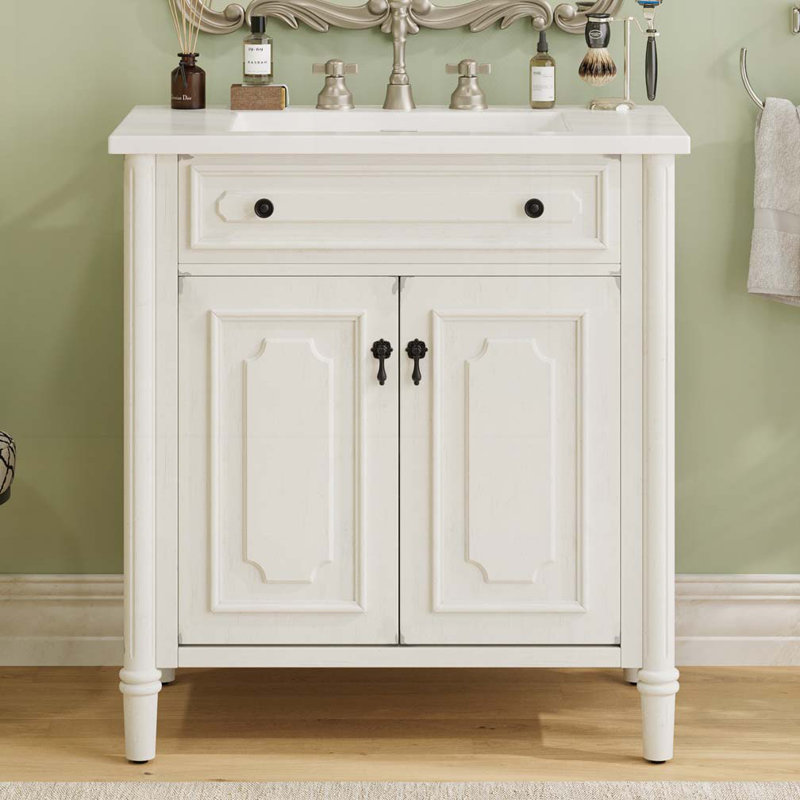 Meuble-lavabo de salle de bain avec lavabo, Blanc
