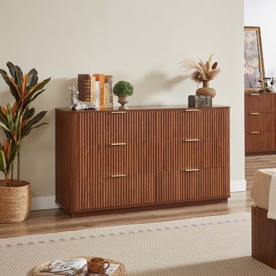 Commode à six tiroirs avec motif ondulé incurvé, idéale pour organiser des articles de chambre à coucher, de salon et de couloir