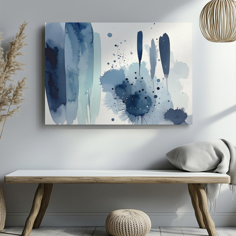 Indigo à la dérive, aquarelle sur toile, minimaliste, art vertical, art mural sur toile, H 18 po x l 24 po