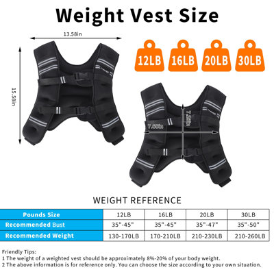 Adjustable Weighted Vest for Men & Women – 30lb Rucking, Walking & Strength Training Vest with Phone Pockets – Black