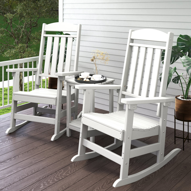 3-Piece Rocking Chair Set With Coffee Table, White