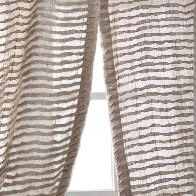 Yearling Pleated Sheer Semi Sheer Curtain, Flax, 96" x 120"