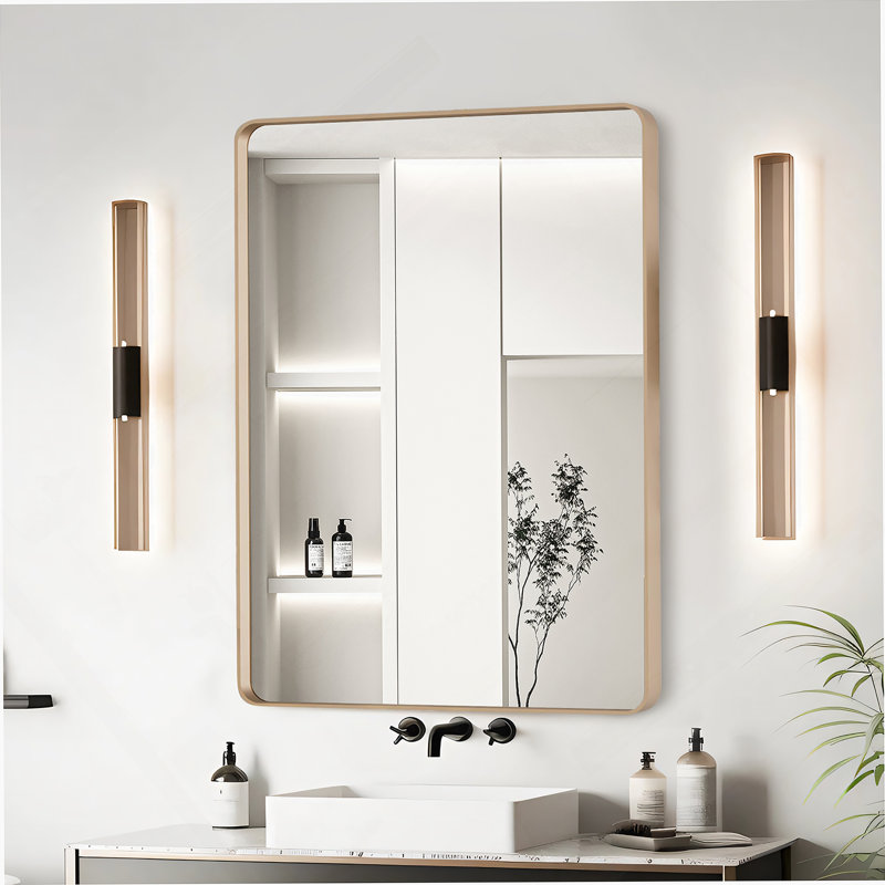 Miroir mural, miroir rectangulaire en aluminium, Doré, 30 po x 22 po