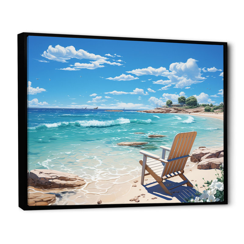 «Beach Sunkissed Sands II» - Impressions sur toile nautiques et de plage, H 34 po x l 44 po x P 1,5 po, Cadre flottant noir