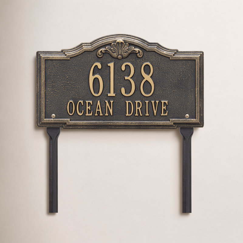 Gatewood Personalized Standard 2-Line Lawn Address Sign, Black/Gold, Yes