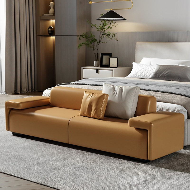 Banc rembourré simple en cuir, Orange