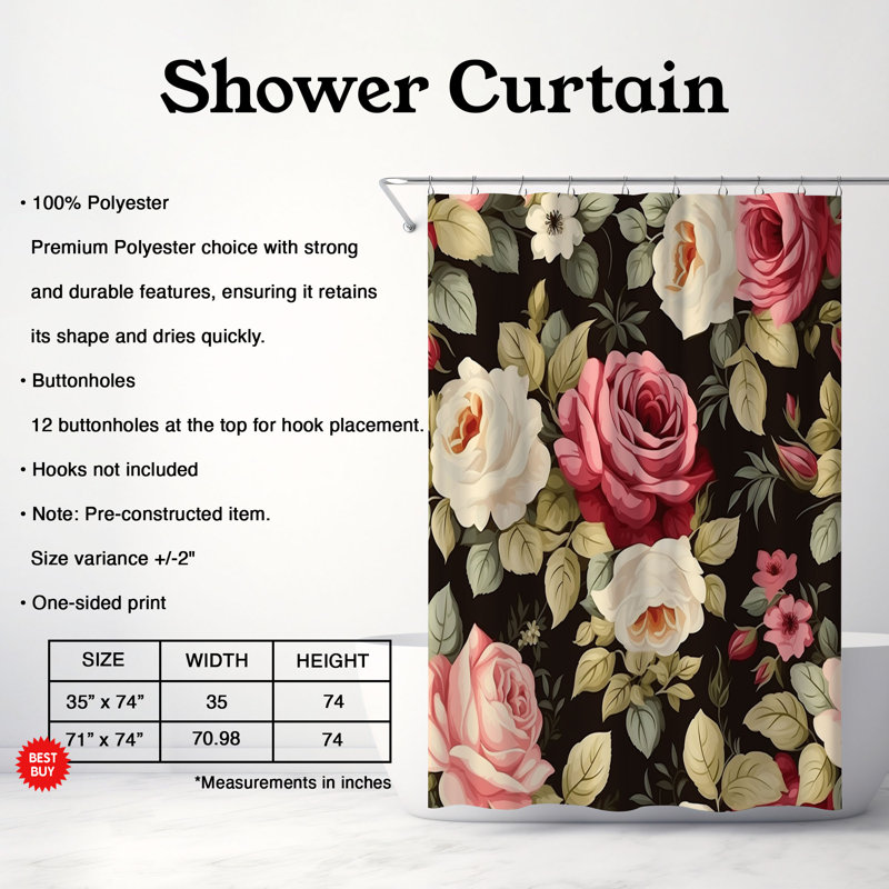 Rideau de douche standard 1 pièce Faded Bloom, H 74 po x l 71 po