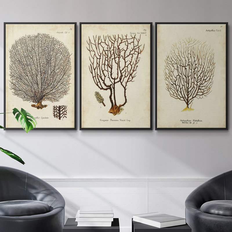 Indigo Tile I - Ensemble de 3 reproductions encadrées sur toile, Noir, H 36 po x l 72 po
