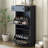 Functional Entryway Organizer With 2 Flip Drawers, Wood Grain Pattern Top Shoe Cabinet With Drawer, Free Standing Shoe Rack With Adjustable Panel For Hallway-795233234