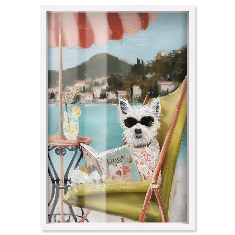 «Beach Reader I Fun Pet» par Art Remedy, H 37 po x l 25 po, Blanc