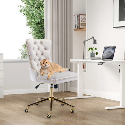 Velvet Upholstered Tufted Button Swivel Office Chair