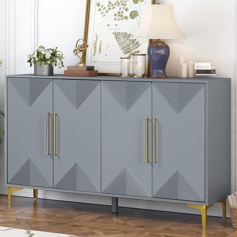 Armoire de salon à deux tons à motif triangulaire - spacieuse et fonctionnelle, tablettes réglables, couloir à finition grise avec tablettes et design géométrique