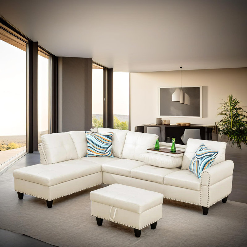 Ensemble de canapé de salon modulaire en similicuir 3 pièces Axis, Orienté à gauche (vu de face)