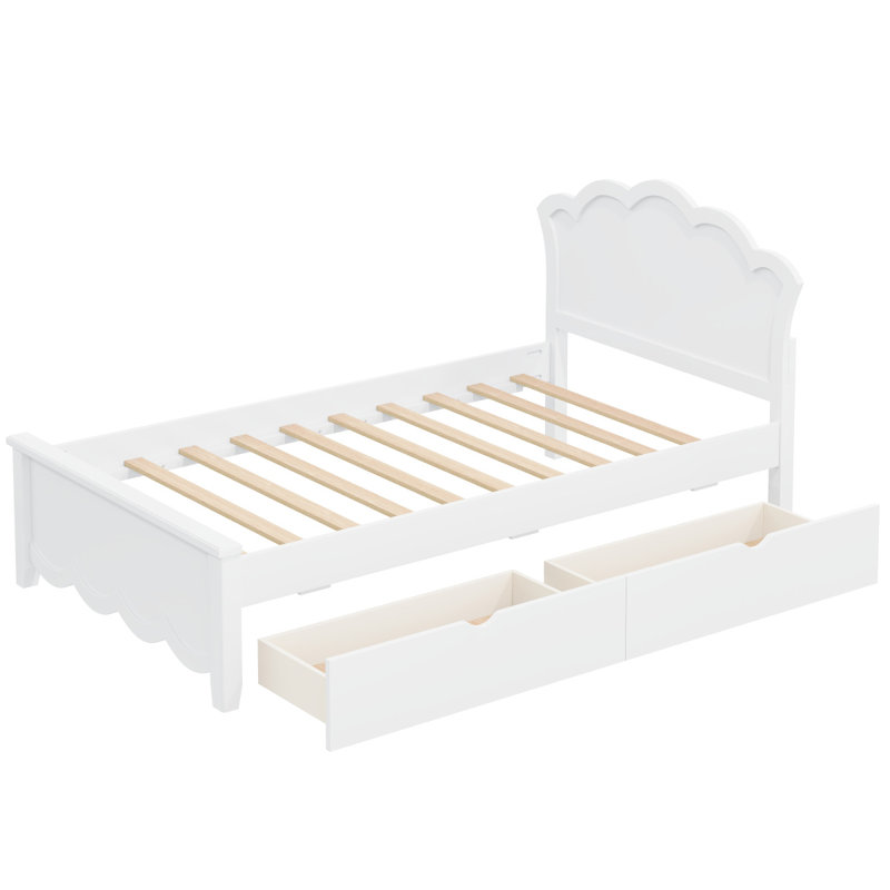 Lit plateforme simple en bois avec tête de lit et deux tiroirs, blanc, Twin