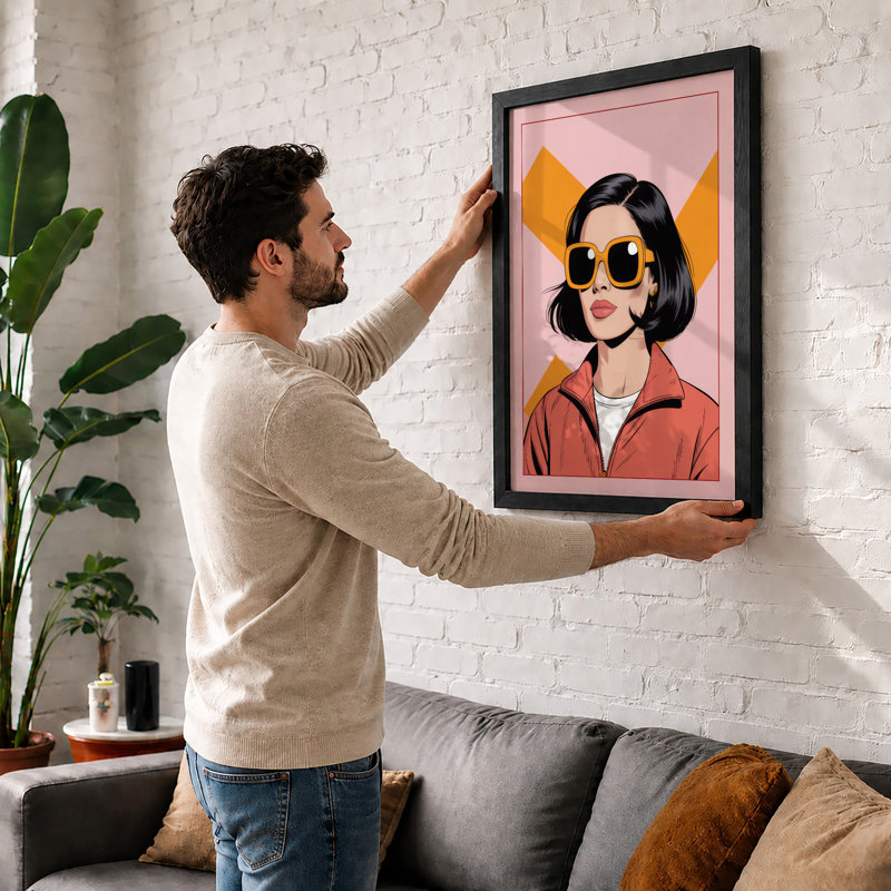 Portrait in Pink Modern - Framed Print, Black, A3 - 42.0 x 29.7 cm