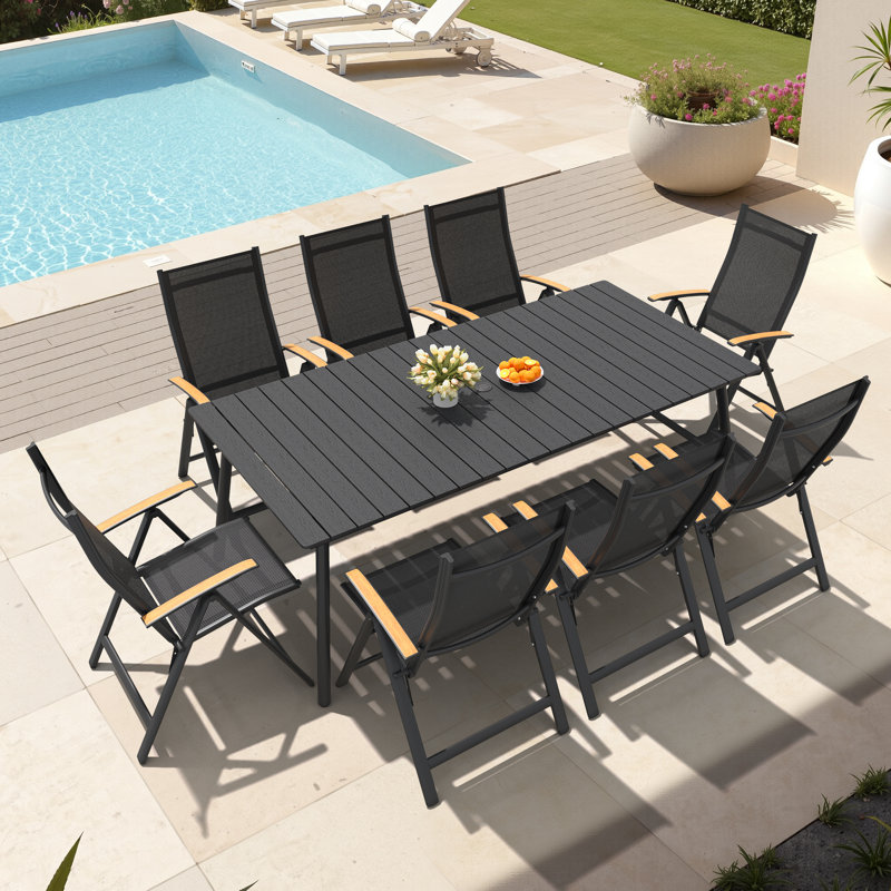Fauteuil pliant d'extérieur réglable en aluminium, 8 Chairs, Noir