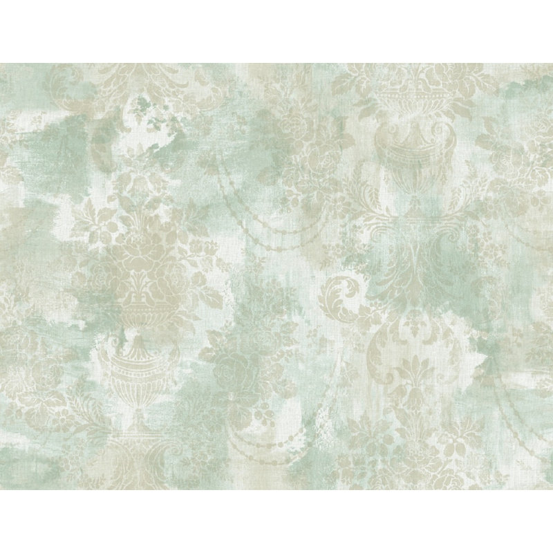 Rouleau de papier peint lisse l 27 pi x l 27 po floral damassé Ayden, Sauge / beige
