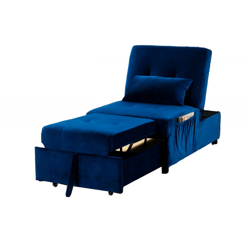 Méridienne ajustable en velours bleu marine avec coussin, pour le salon principal, profondeur de 72 pouces, poids de 77 lb, velours facile à assembler avec fonction, avec bois franc d'ingénierie